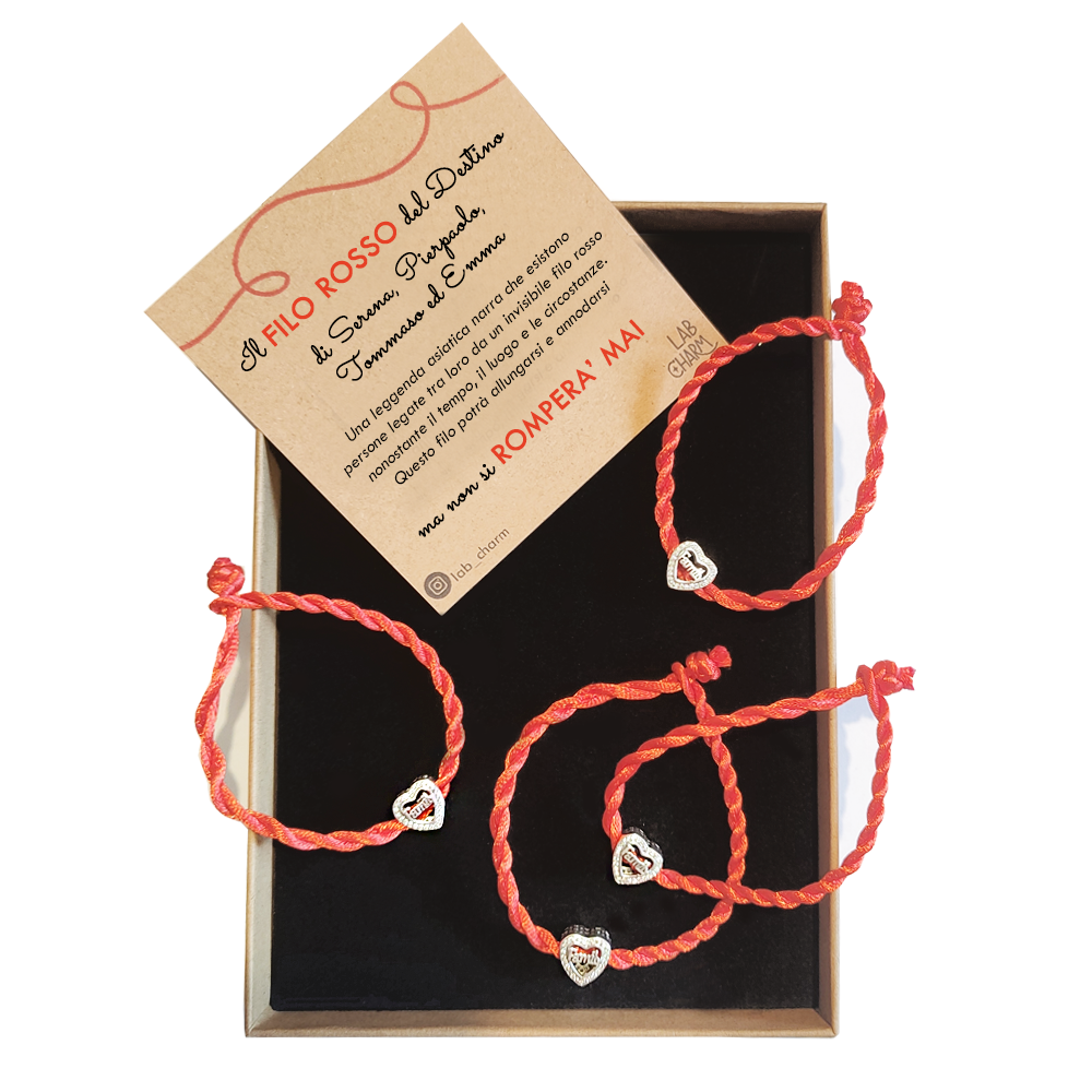 Braccialetto Filo Rosso Del Destino Con Cristallo A Forma Di Cuore - Flores Gioielli