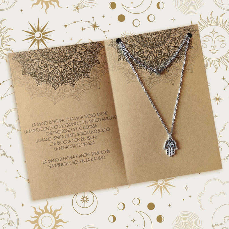 Collana con ciondolo a forma di mano di Fatima in oro 14 Collana con ciondolo a forma di mano di Fatima in oro 14