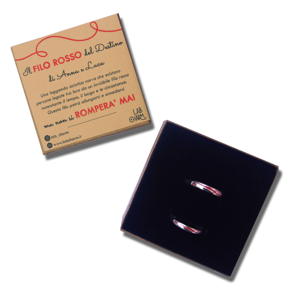 Coppia Di Braccialetti Filo Rosso Del Destino Con Cuori In Argento, Gioiello Minimal